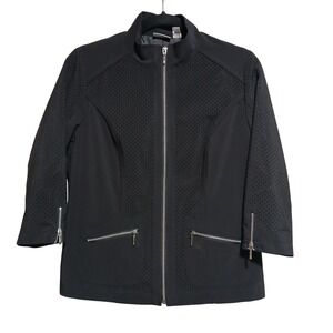 Zenergy by Chico's Black Perforated Detail Jacket Zip Front 3/4 Sleeve‎ Size 0